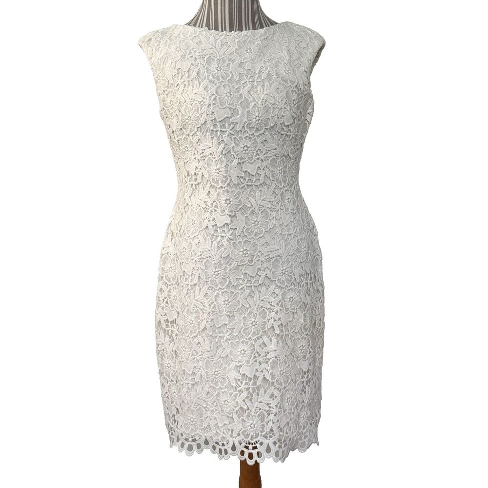 Lauren Ralph Lauren Heavy Lace Sheath Dress Off White Size 10 Wedding Formal NWT